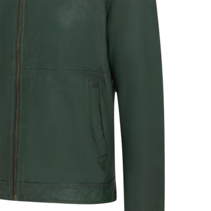 Mens Leather Green Harrington Collar Biker Jacket - Alpha