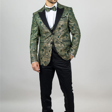 Men's 4 Piece Green Paisley Wedding Suit Tailor Fit