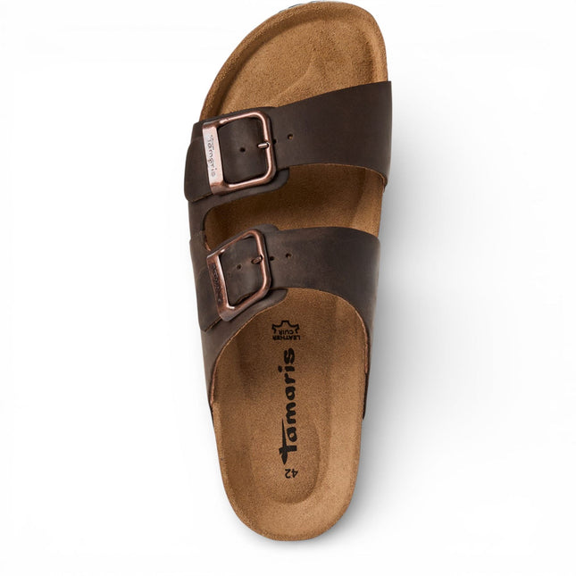 Tamaris Men's Brown Leather Slip-On Footbed Slipper Sandals