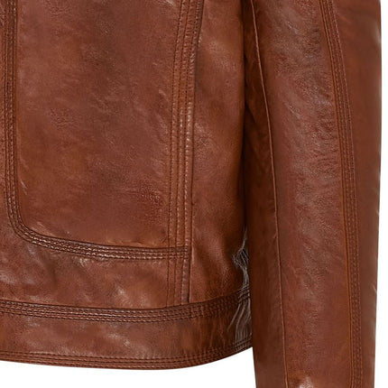 Mens Leather Jacket Trucker Removable Sheepskin Collar Casual Jacket