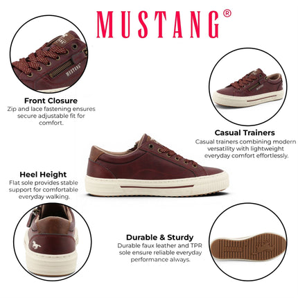 Mustang Women's Burgundy Faux Leather Trainer Sneaker Casual Shoes - M0112011