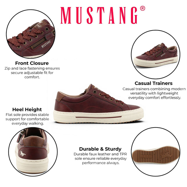 Mustang Women's Burgundy Faux Leather Trainer Sneaker Casual Shoes - M0112011