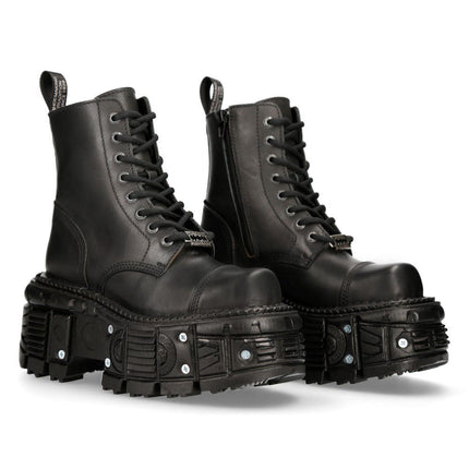 New Rock Unisex Black Leather Combat Platform Boots - TANK083-C1