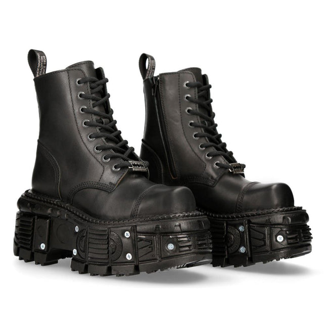 New Rock Unisex Black Leather Combat Platform Boots - TANK083-C1
