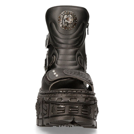New Rock Black Vegan Leather Boot Sandals-BIOS106-V3