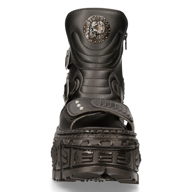 New Rock Black Vegan Leather Boot Sandals-BIOS106-V3