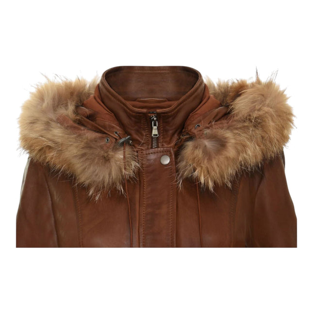 Womens Warm Leather Hooded Parka Jacket-Northwich
