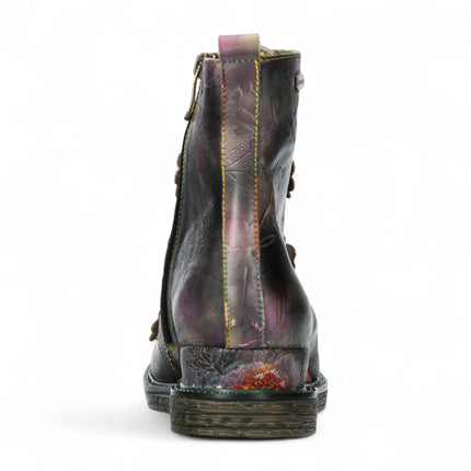 Laura Vita Ercnaulto 212 Grey Floral Womens Gothic Victorian Leather Ankle Heeled Boots