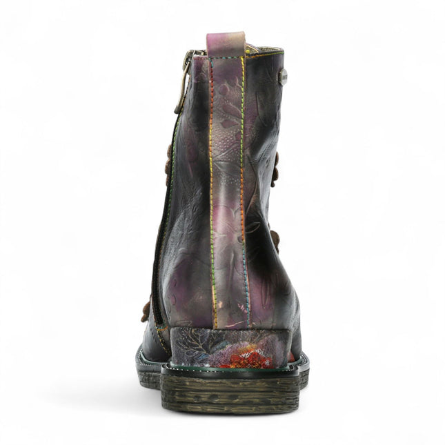 Laura Vita Ercnaulto 212 Grey Floral Womens Gothic Victorian Leather Ankle Heeled Boots