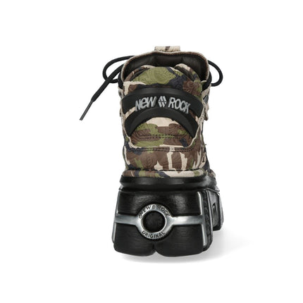 New Rock M-106-C169 Camouflage Leather Metallic Gothic Ankle Boots