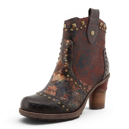 Mustang Women's Brown Floral Heeled Ankle Boots - M0162012