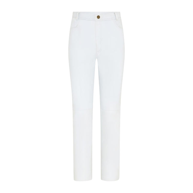 Womens White Lamb Leather 501 Biker Jeans - Ankara