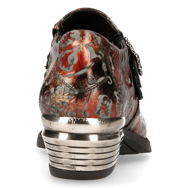 New Rock Embossed Black/Red Leather Buckled Shoes -7960-S5
