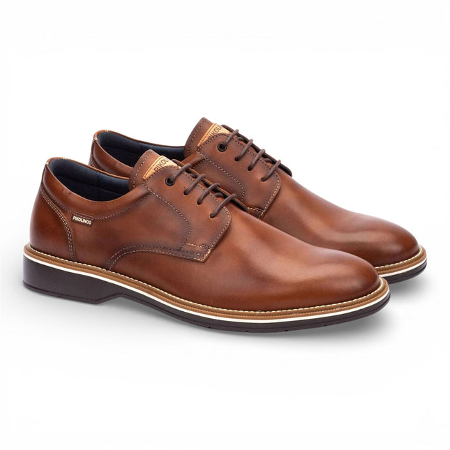 Pikolinos Men's Brown Leather Lace-Up Derby Comfort Shoes - Claret