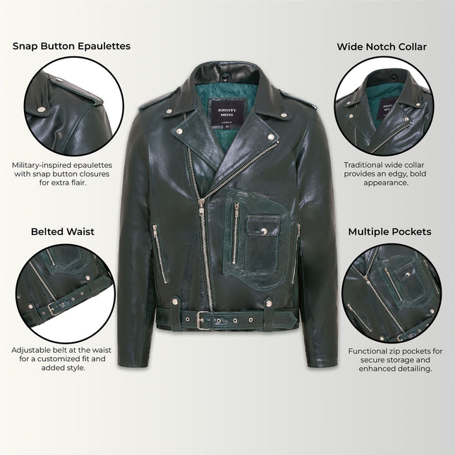 Mens Retro Brando Quilted Leather Biker Jacket Vintage Motorcycle Style