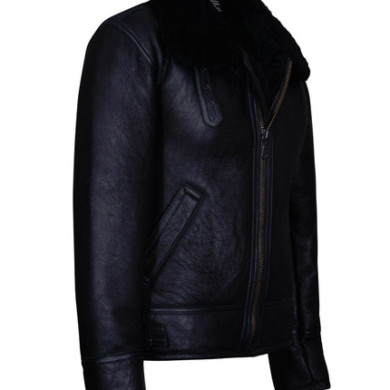 Mens B3 WW2 Leather Sheepskin Aviator Flying Jacket-Charleston