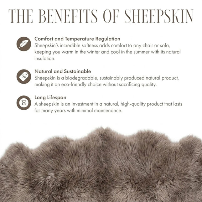 Genuine Taupe Sheepskin Natural Silky Soft Fluffy Real Wool Rug