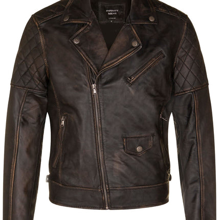 Mens Cross Zip Leather Biker Jacket - Gibraltar