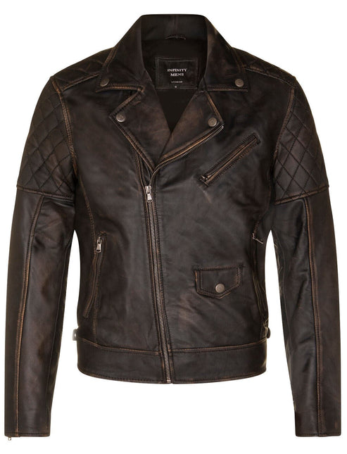 Mens Cross Zip Leather Biker Jacket - Gibraltar