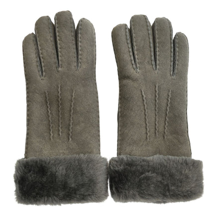 Infinity Leather Womens Grey Sheepskin Suede Gloves with Fur Cuff