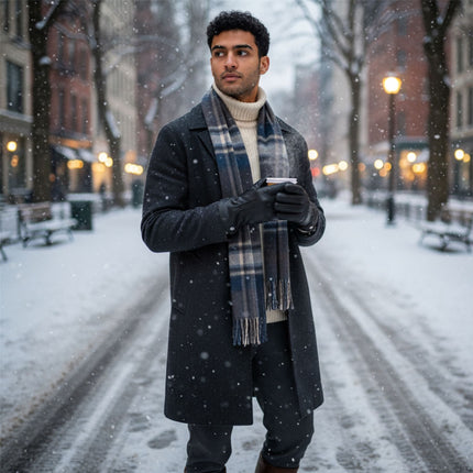 Men’s Black Italian Leather Warm Wool-Lined Winter Gloves - M-LGV-505