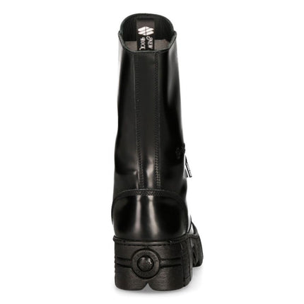 New Rock Black Leather Mid-Calf Tower Biker Boots-M-Wall127N-C1