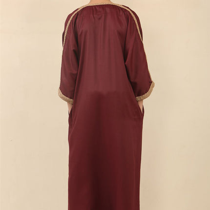 Kid's Boys Burgundy Moroccan Thobe Jubba Robe Eid Djellaba Gandoura