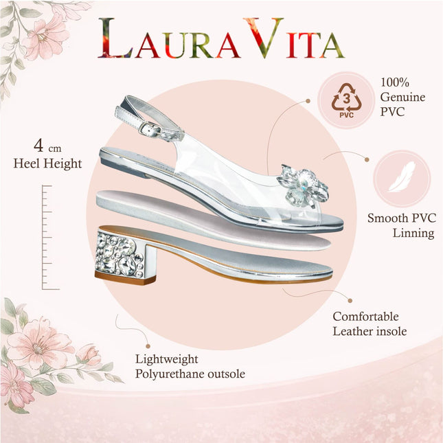 Laura Vita Women’s Mily-22 Clear Silver Slip-On Cinderella Heel Sandals