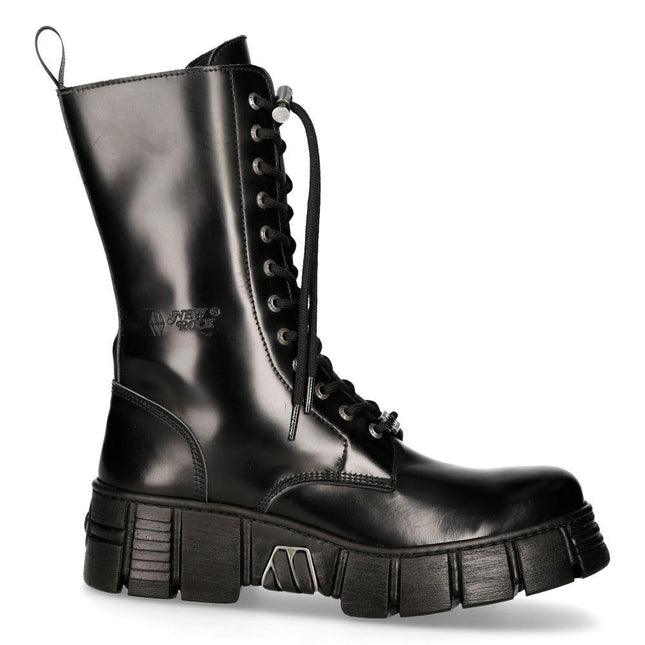 New Rock Boots Leather Mid-Calf Tower Biker Boots- M-Wall027N-C2