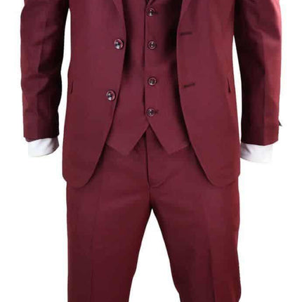 New Mens 3 Piece Suit Plain wine Classic Tailored Fit Smart Casual 1920s Formal