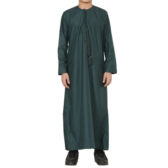 Boy's Kids Olive Green Thobe Emirati Jubba Islamic Clothing Kaftan Eid String Tassel