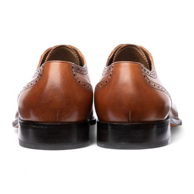 Chapman & Moore Men's Tan Brown Leather Semi-Brogue Cap-Toe Oxford Shoes