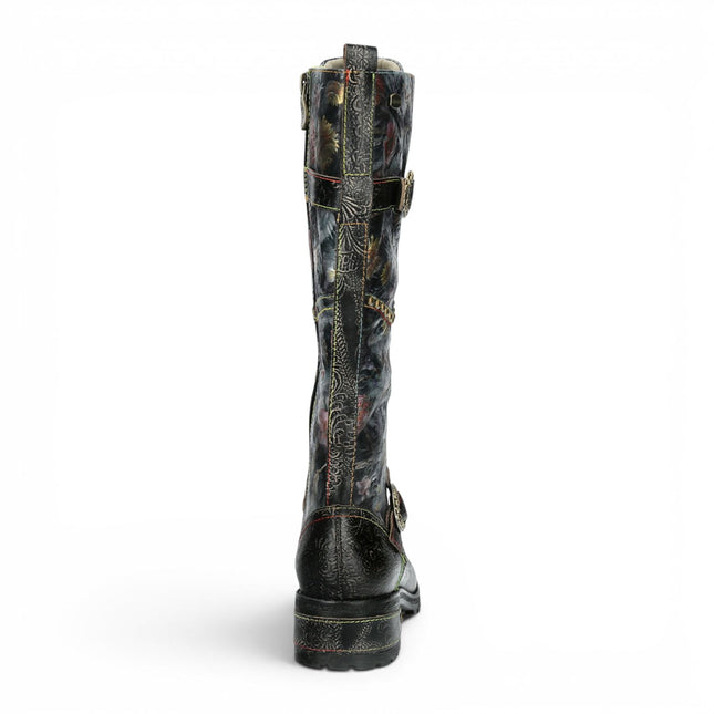 Laura Vita Women's Victorian Floral Black Leather High Lace-Up Long Boots - Cocrailo-82