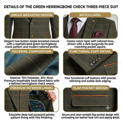 Men's Green 3 Piece Wool Blend Tweed Suit - Harris