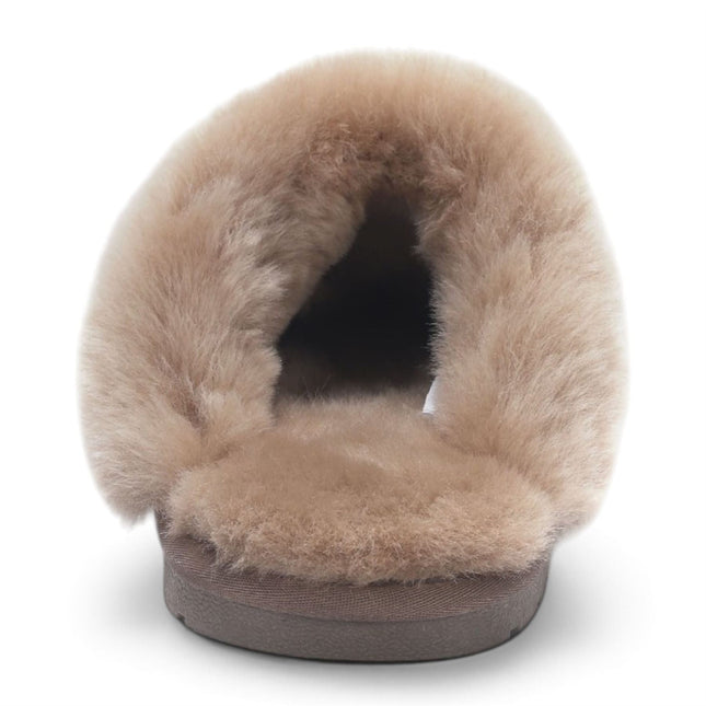 Women's Genuine Sheepskin Taupe Suede Mule Winter Slippers - Luna
