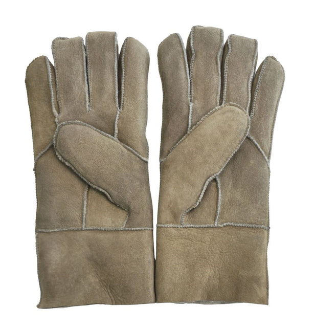 Infinity Leather Unisex Stone Sheepskin Suede Gloves with Roll Up/Down Cuff