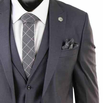 New Mens 3 Piece Suit Plain charcoal Classic Tailored Fit Smart Casual 1920s Formal