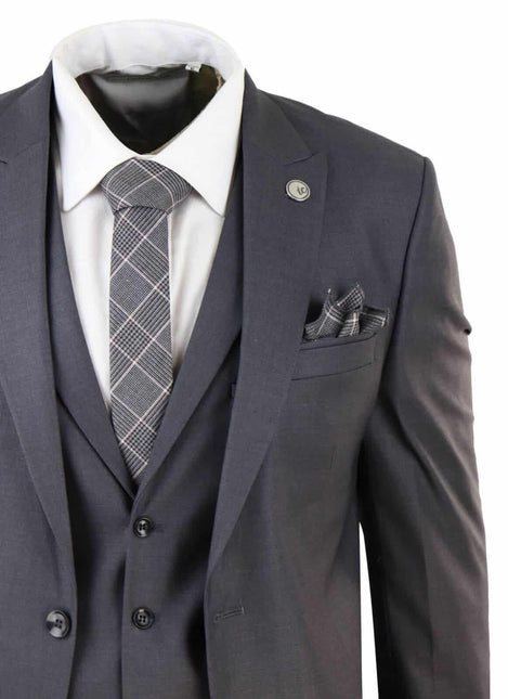 New Mens 3 Piece Suit Plain charcoal Classic Tailored Fit Smart Casual 1920s Formal