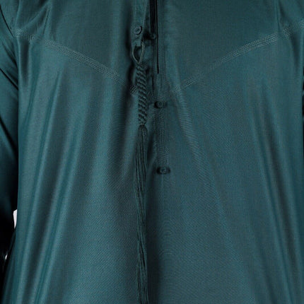 Men's Green Thobe Emirati Islamic Jubba Robe Eid Tassel Slim Fit