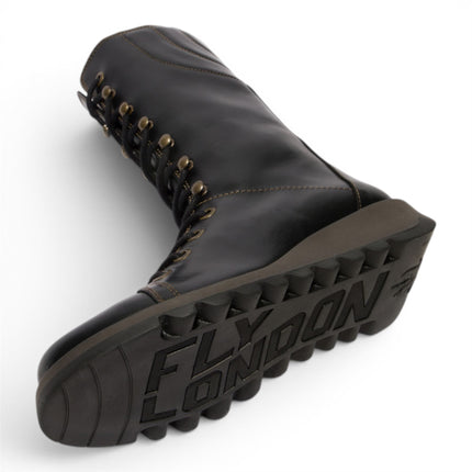 Fly London Women’s Black Leather Lace-Up Combat Ankle Boots- STER768