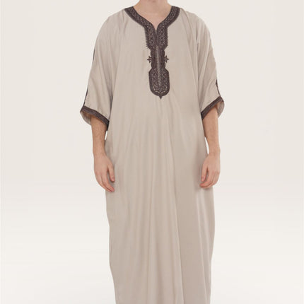 Men's Salmon Burgundy Moroccan Thobe Robe Djellaba Gandoura Eid Jubba- HM66