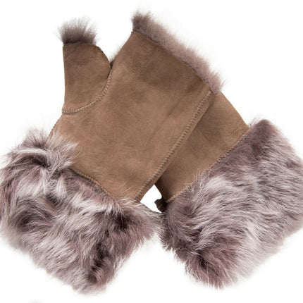 Womens Shearling  Mittens Fingerless Cuffs Toscana Suede Sheepskin Fur