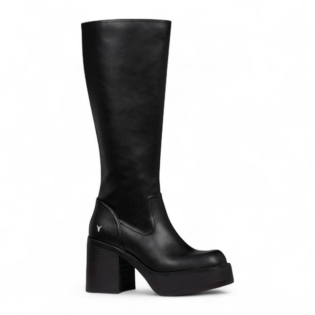 Windsorsmith Womens Black Faux Leather Knee-High Platform Heel Boots - Niche