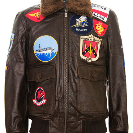 Mens A2 Top Gun Leather Bomber Jacket-Camborne