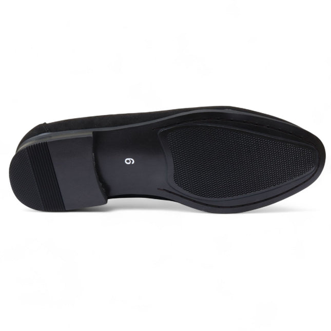 Men's Black Suede Loafers with Gold Buckle Slip-On Dress Shoes