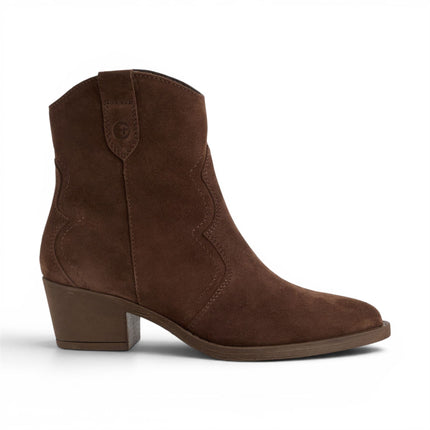 Tamaris Women’s Brown Suede Leather Cowboy Western Ankle Boots - 25702-41