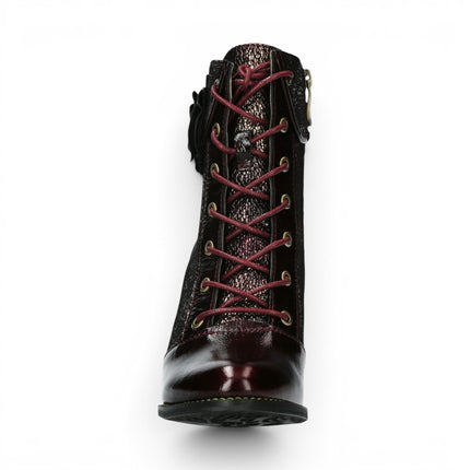 Laura Vita Women’s Wine Leather Floral Heeled Lace-Up Boots - Alcbaneo 173