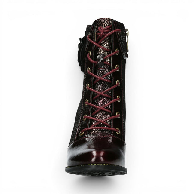 Laura Vita Women’s Wine Leather Floral Heeled Lace-Up Boots - Alcbaneo 173