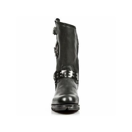 New Rock Men's Black Leather Gothic Cowboy Boots - MR030-S1