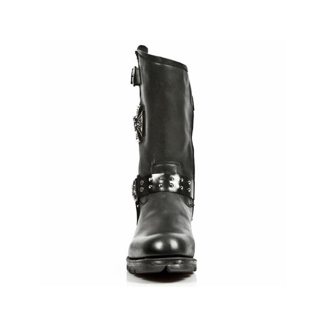 New Rock Men's Black Leather Gothic Cowboy Boots - MR030-S1